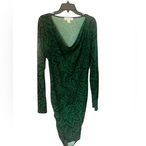 Michael Kors Green and Black Ruched Sides Dress Size Large